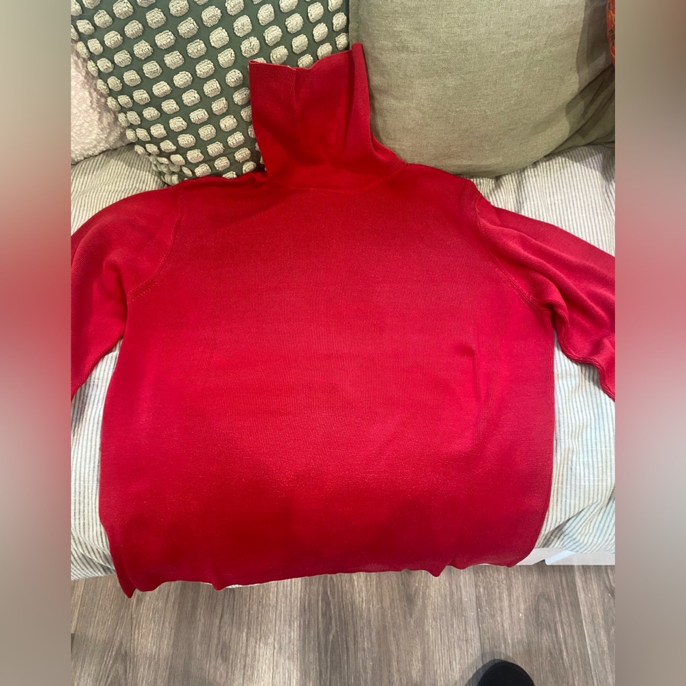 Ann Taylor Vibrant Red Turtleneck Sweater, 100% Silk, Size XL